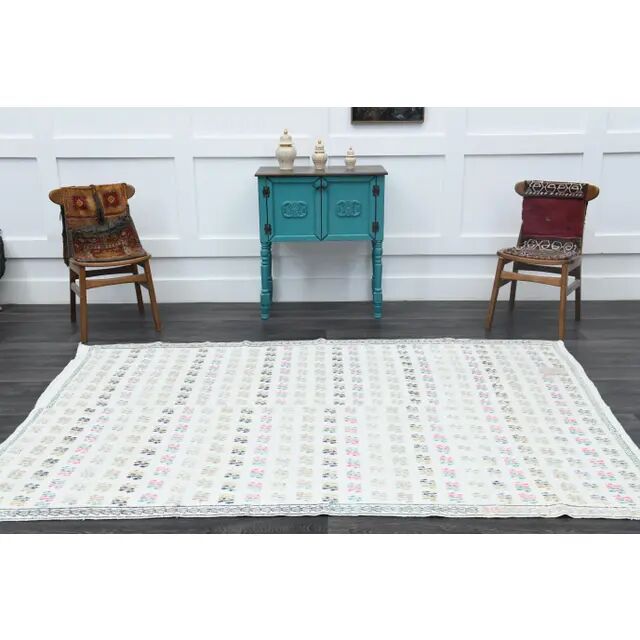 1970s Turkish Oushak Kilim Wool Cotton White Area Rug 182x266