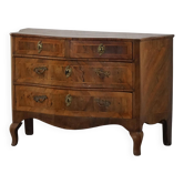 18th century, antique Danish baroque serpentine chest of drawers in walnut.