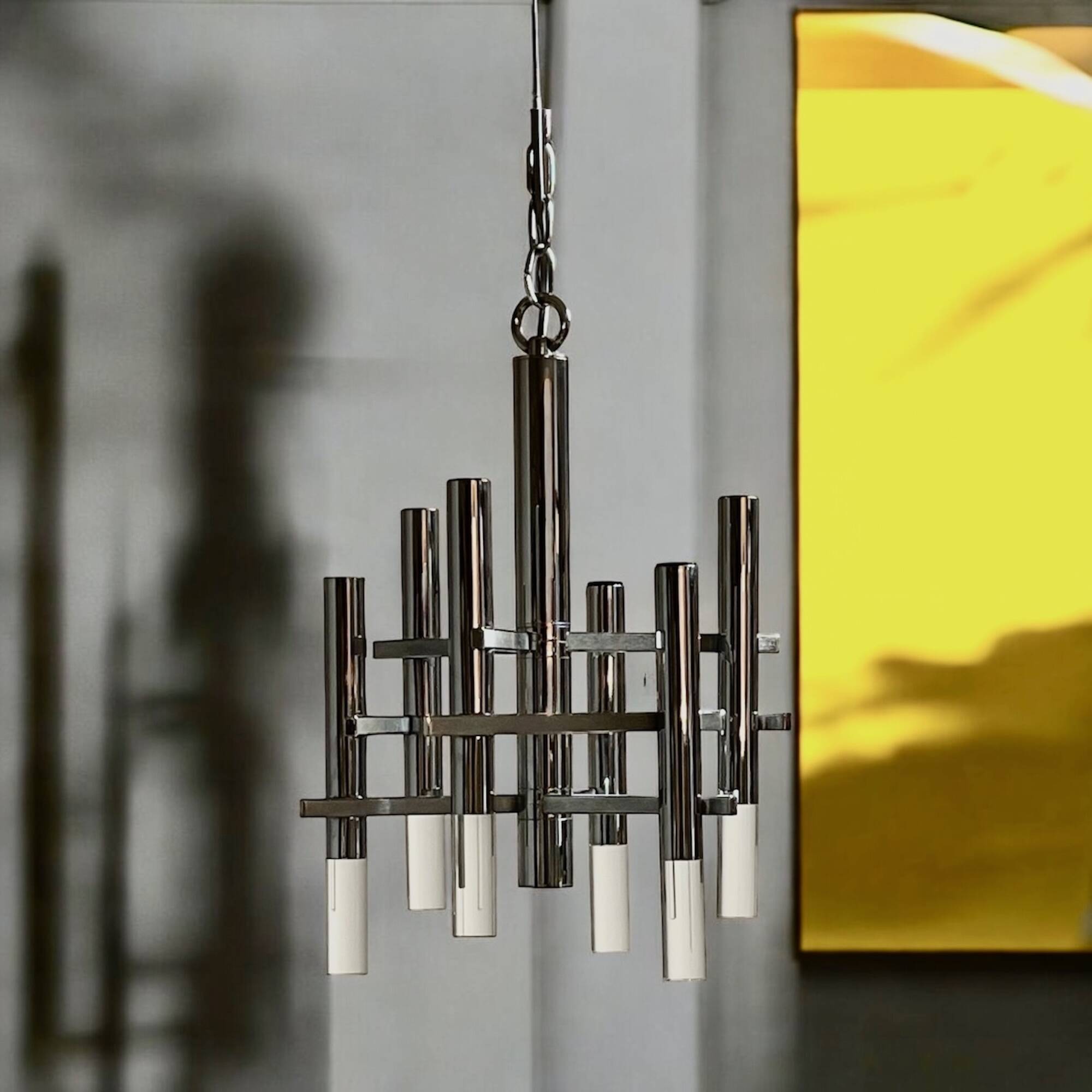 Large 70s Pendant Lamp in Chrome Metal and Perspex by Sciolari