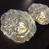 Pair of ice glass and brass wall lights by Limburg / vintage 60s-70s