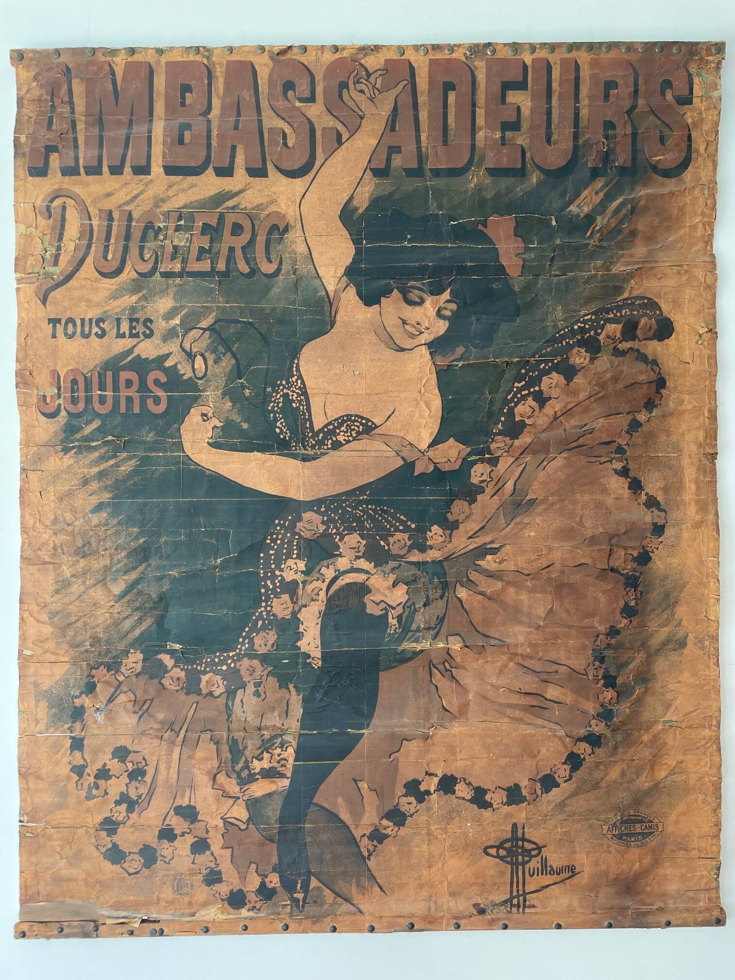 Affiche ancienne des années 1890 par Guillaume. Affiches - Camis Paris. Ambassadeurs Duclerc tous les Jours
