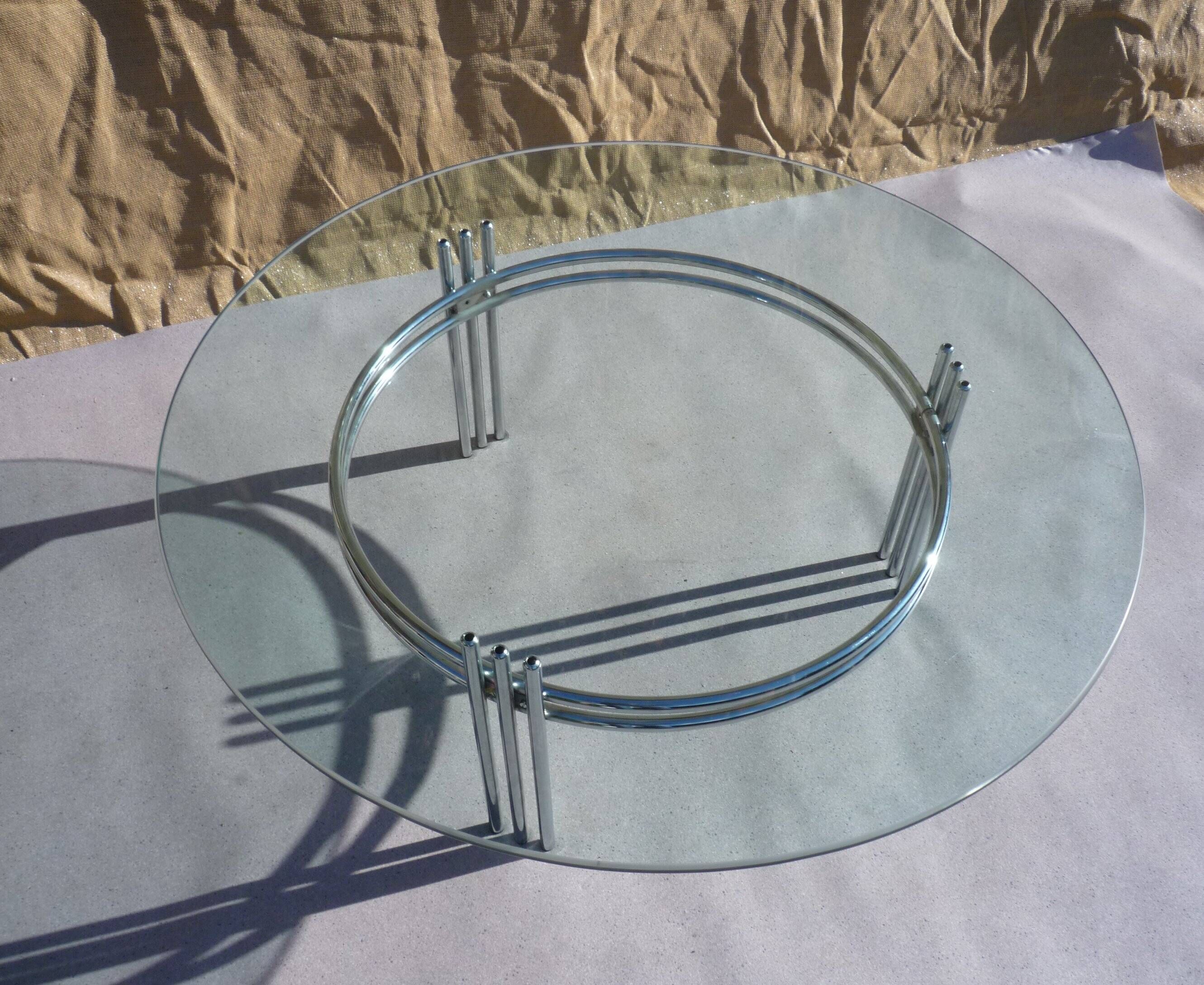 Chrome and glass tripod coffee table