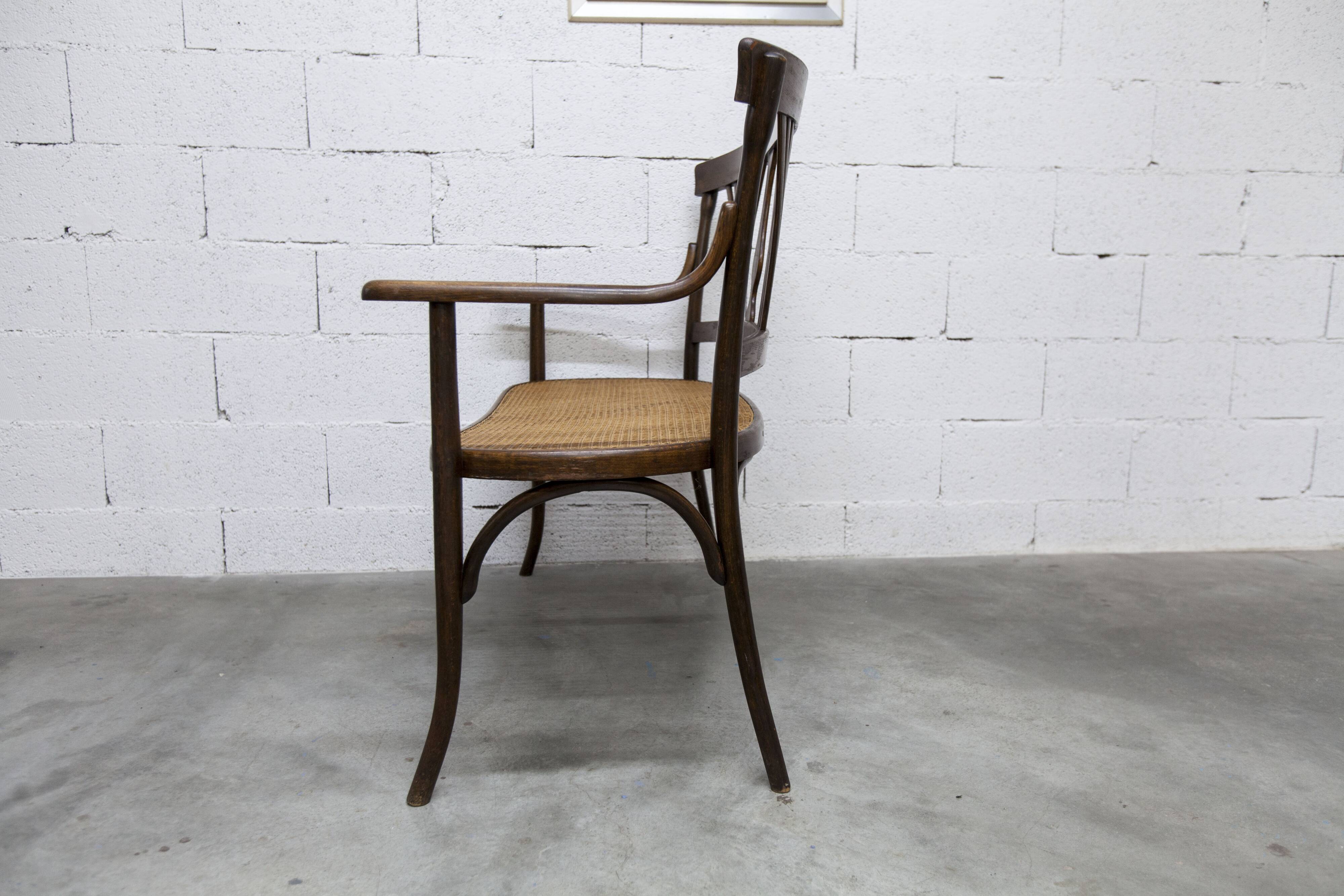 Fischel bench 1930 curved wood artisanal cane handmade