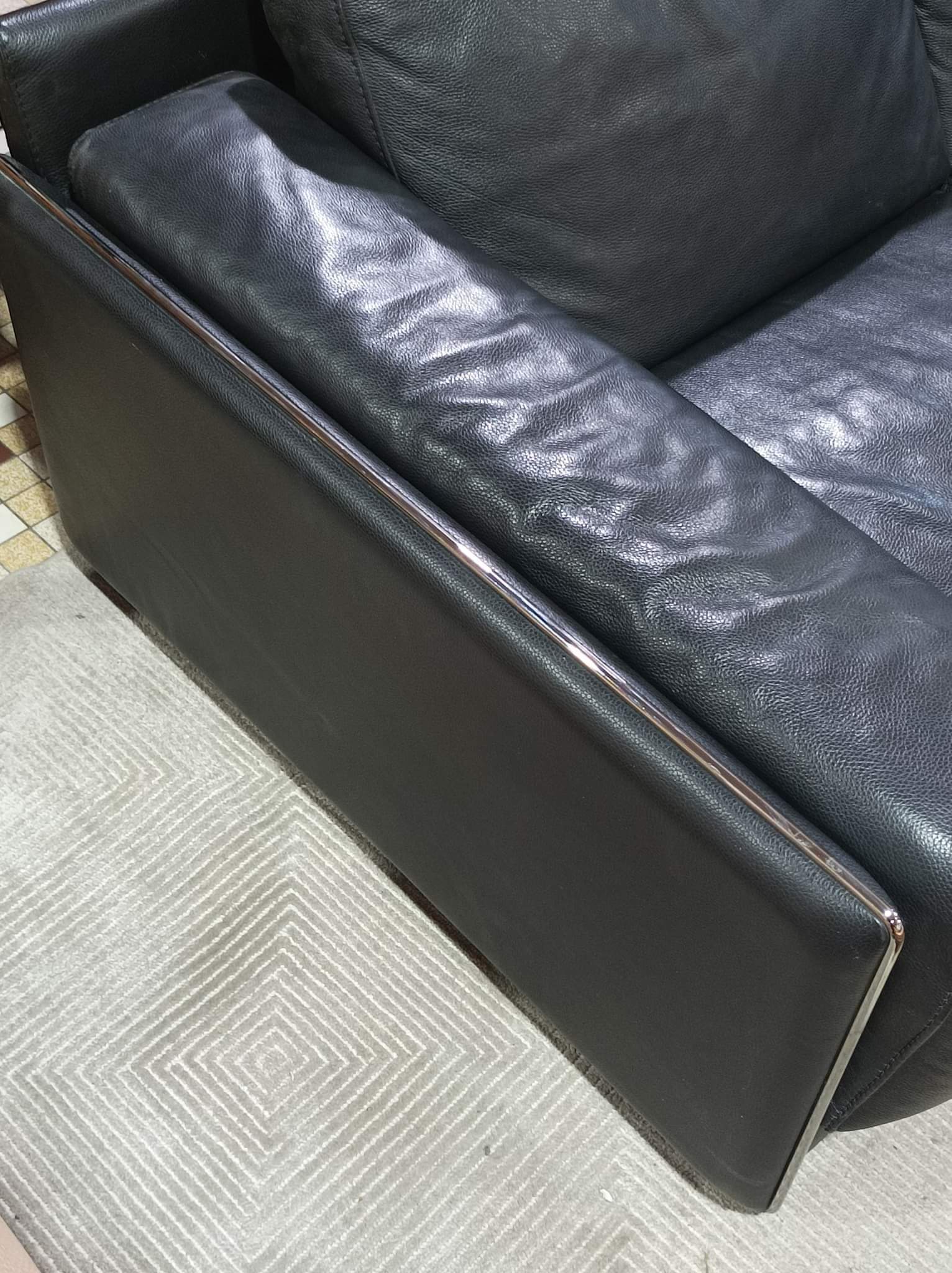 Old sofa armchair 2 places leather rock bobois vintage