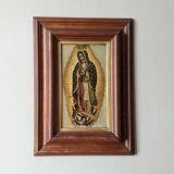 Religious painting the virgin painting on metal handcrafted wooden frame