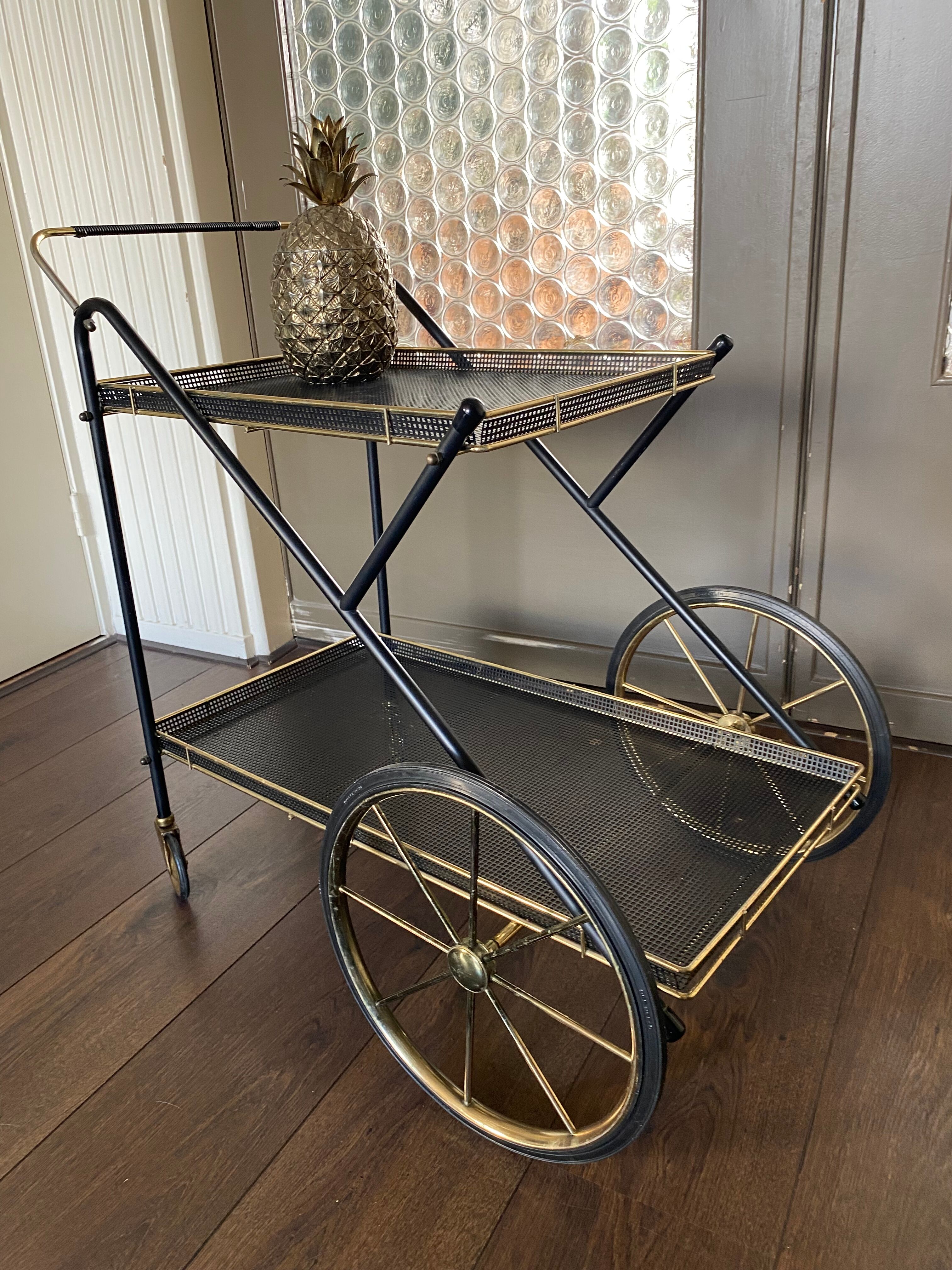 Vintage Italian brass and metal bar cart, 1950s