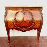 Curved chest of drawers Louis XV style marquetry with cube bottom XX century