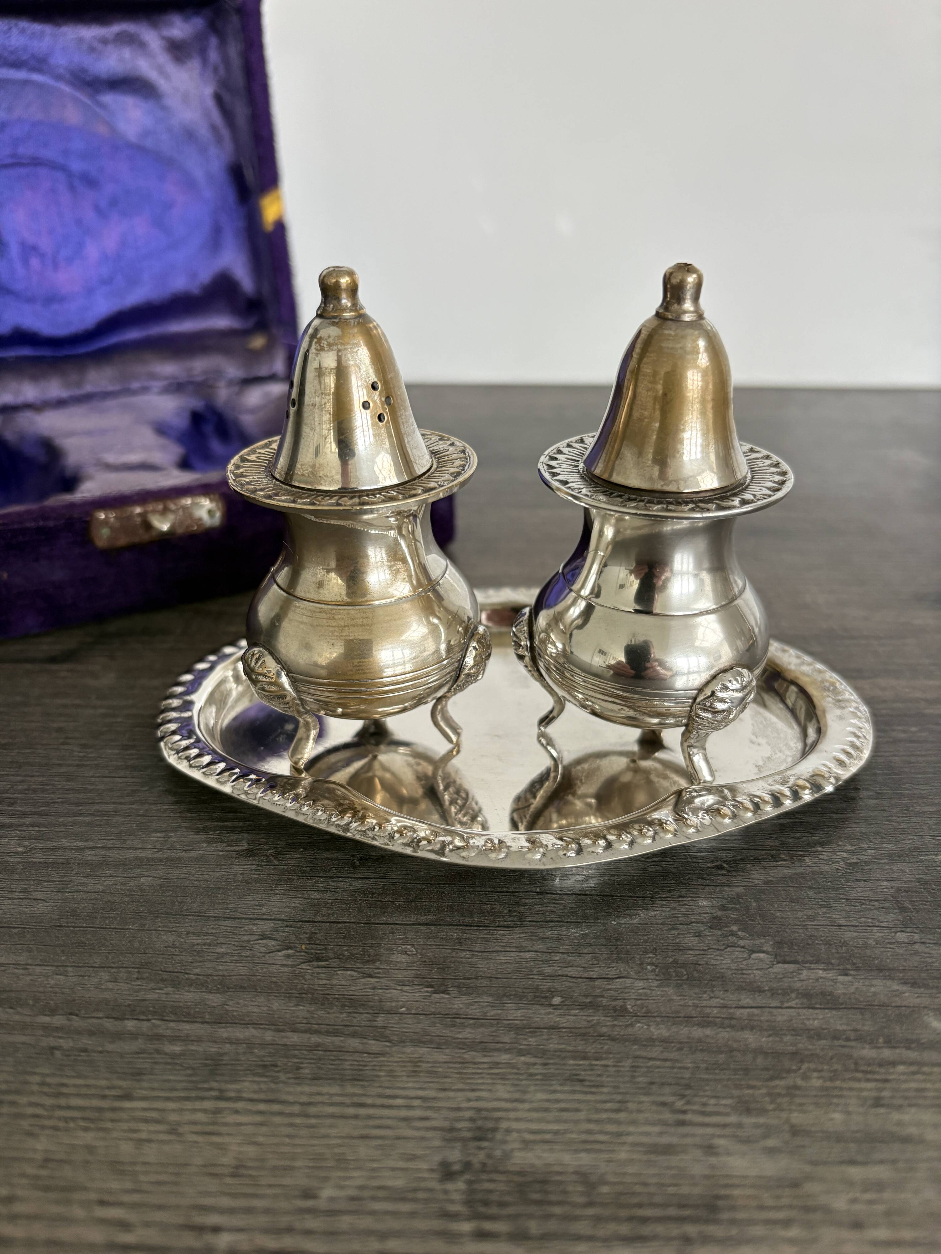 Vintage Salt and Pepper Shaker Set on Tray
