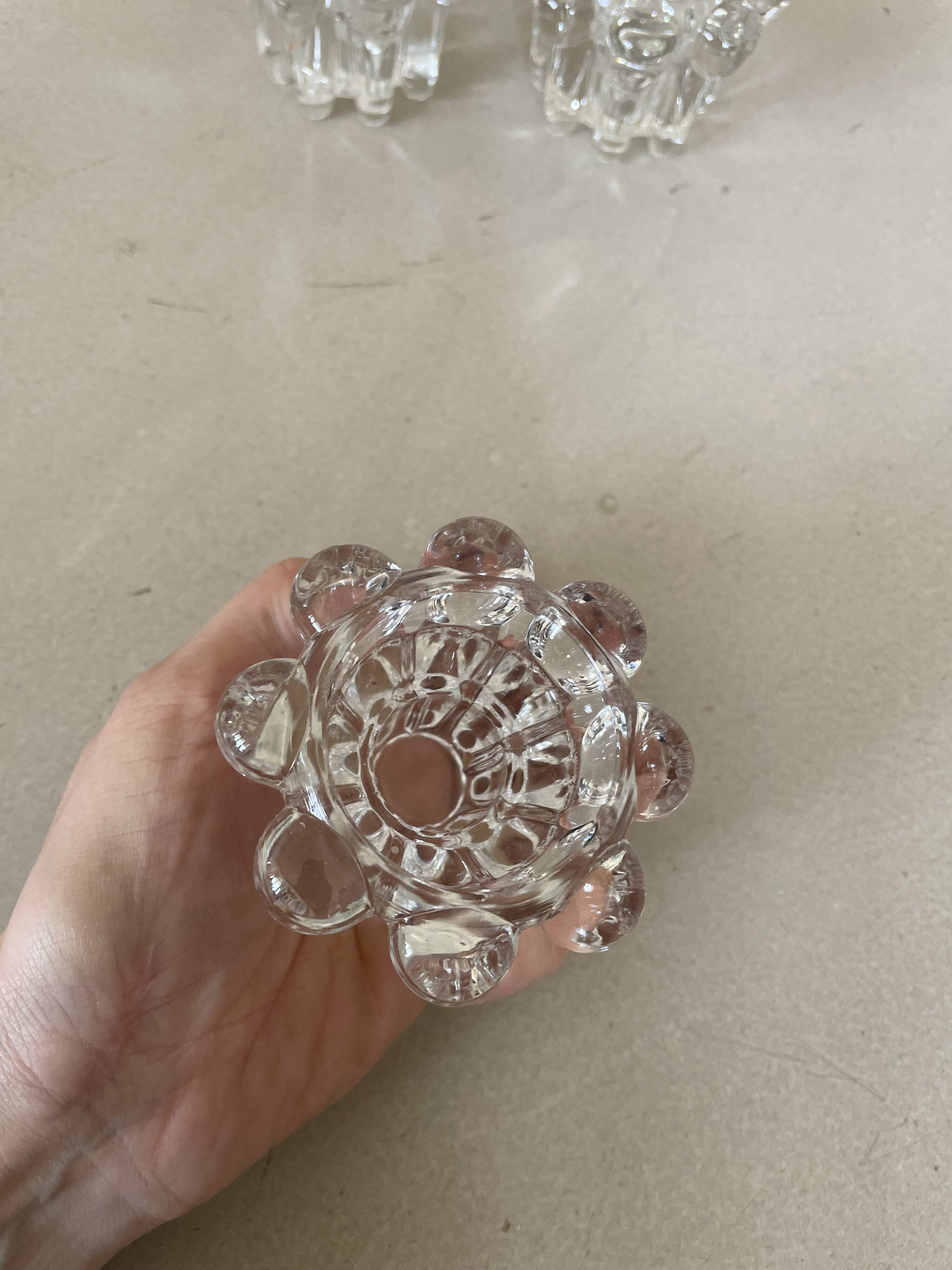 Set of 3 old glass candlesticks