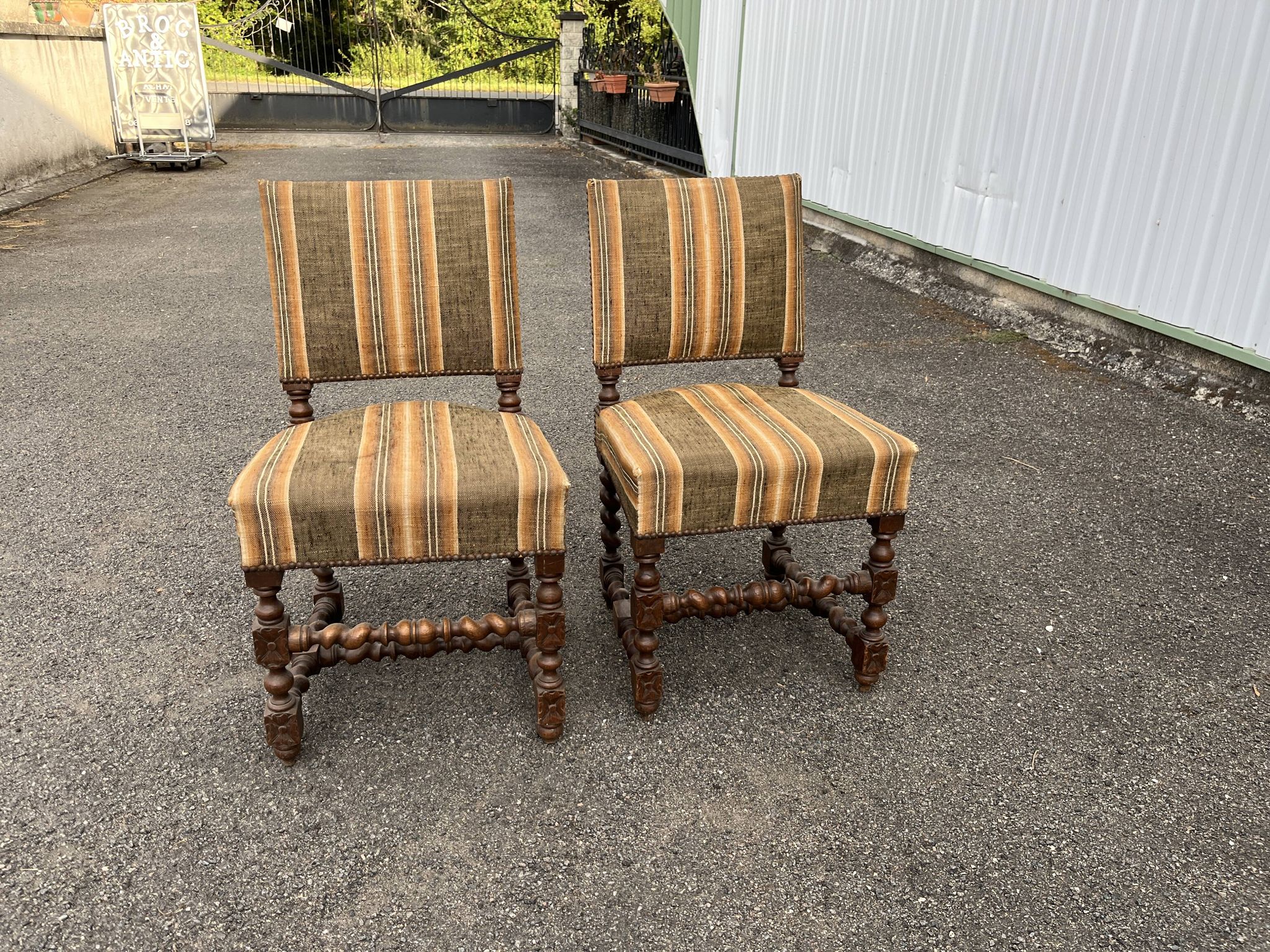 Pair of antique Louis XIII style chairs with twisted legs