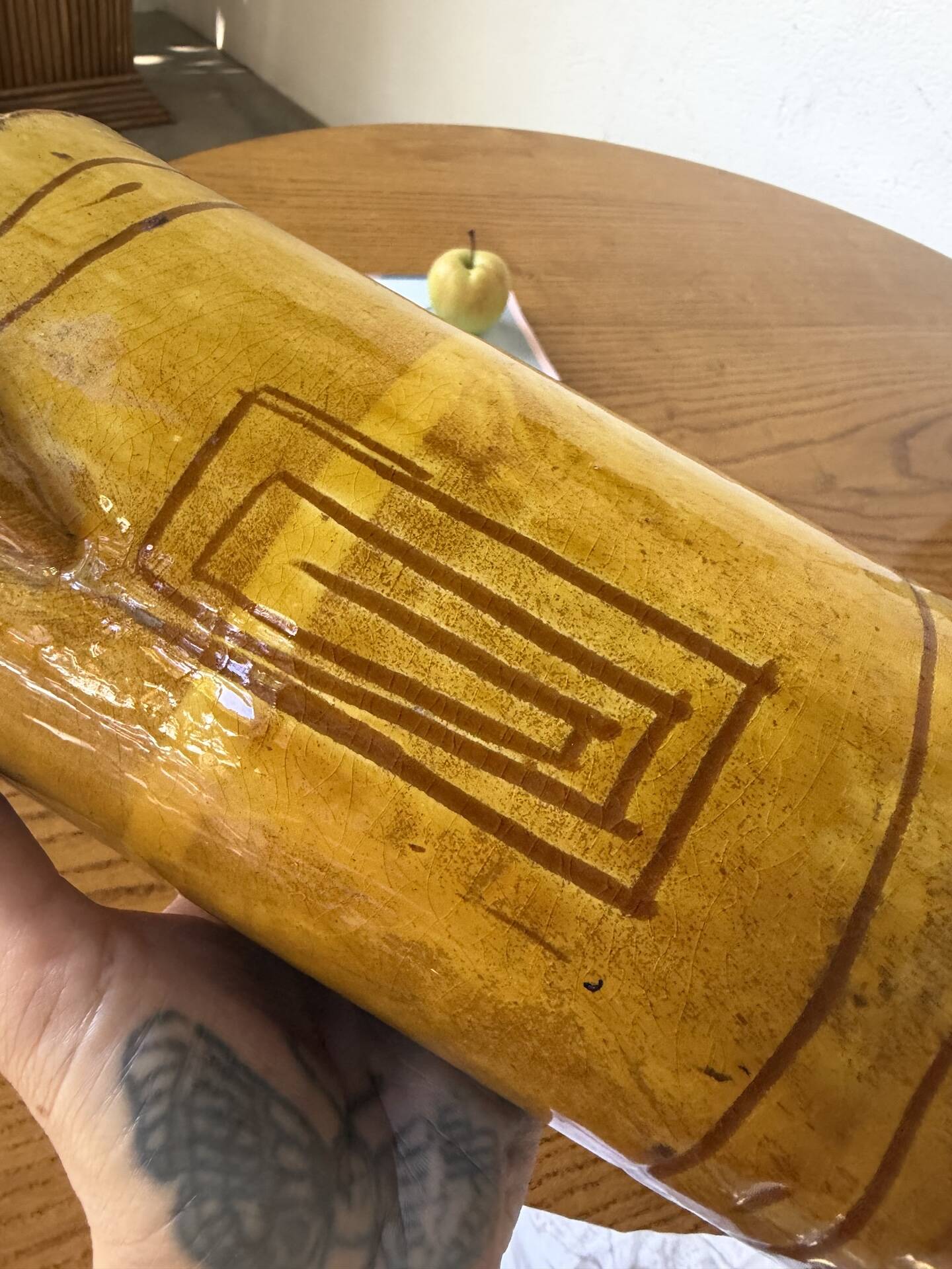 Vintage yellow glazed stoneware jug