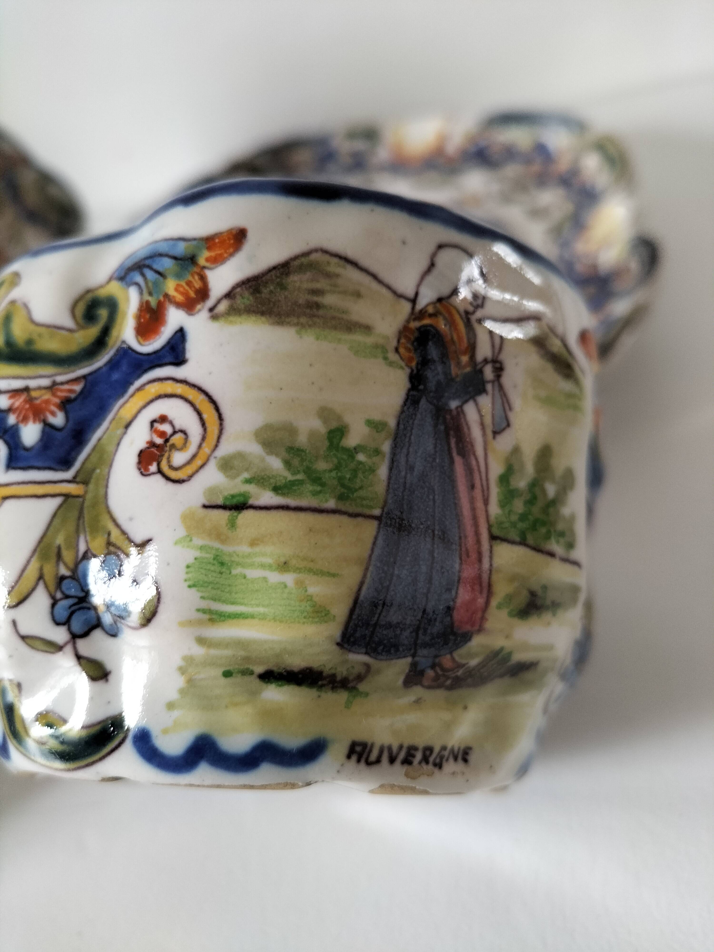 Breakfast set duo Desvres Fourmaintraux regionalist decoration