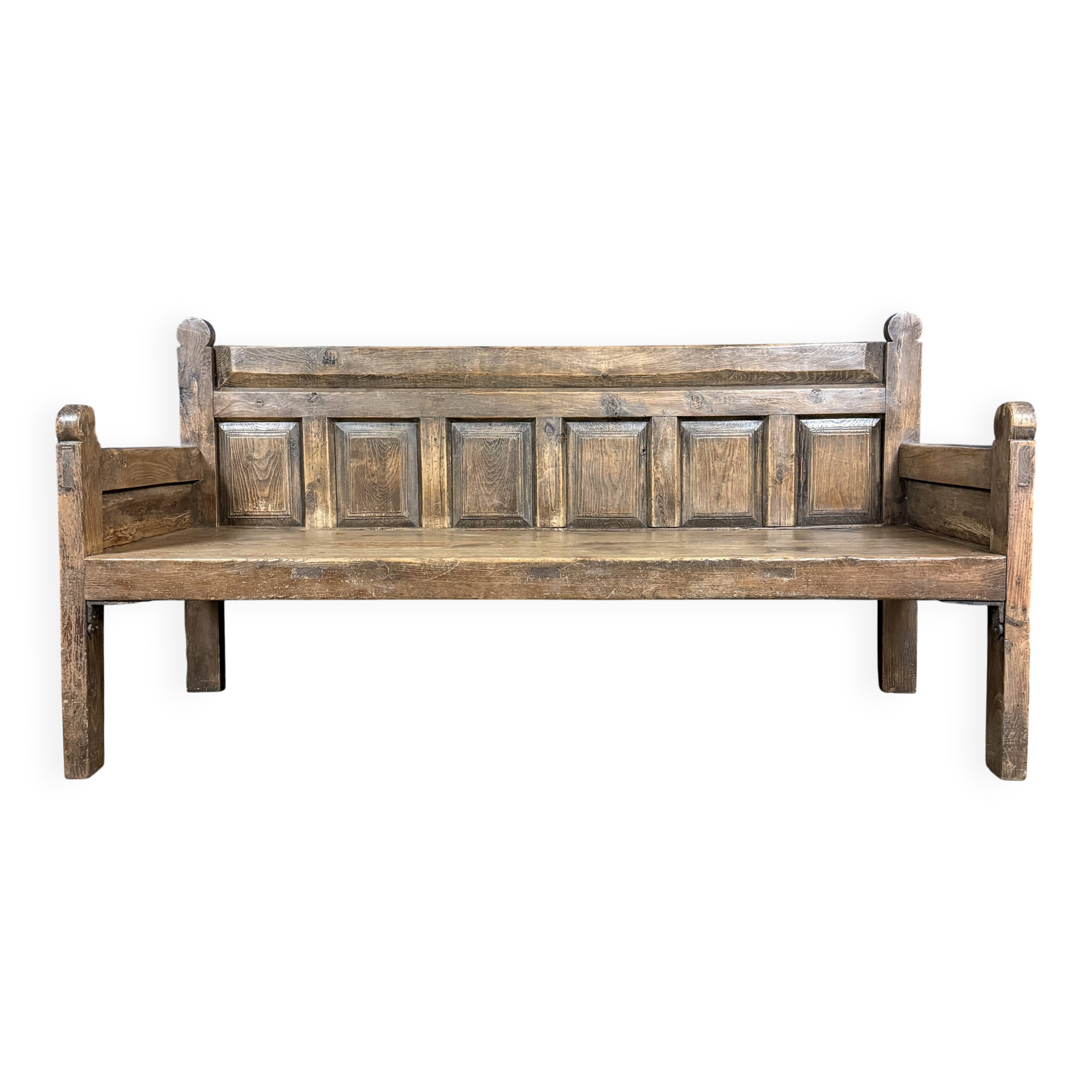 Large antique wooden Spanish bench from the 19th century