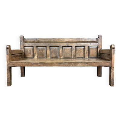 Grand banc en bois antique espagnol du 19ème siècle