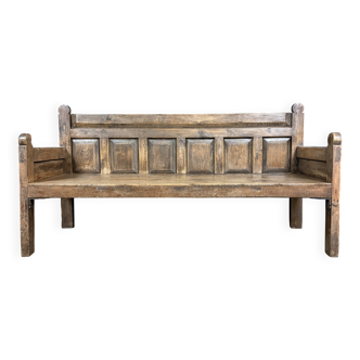 Large antique wooden Spanish bench from the 19th century