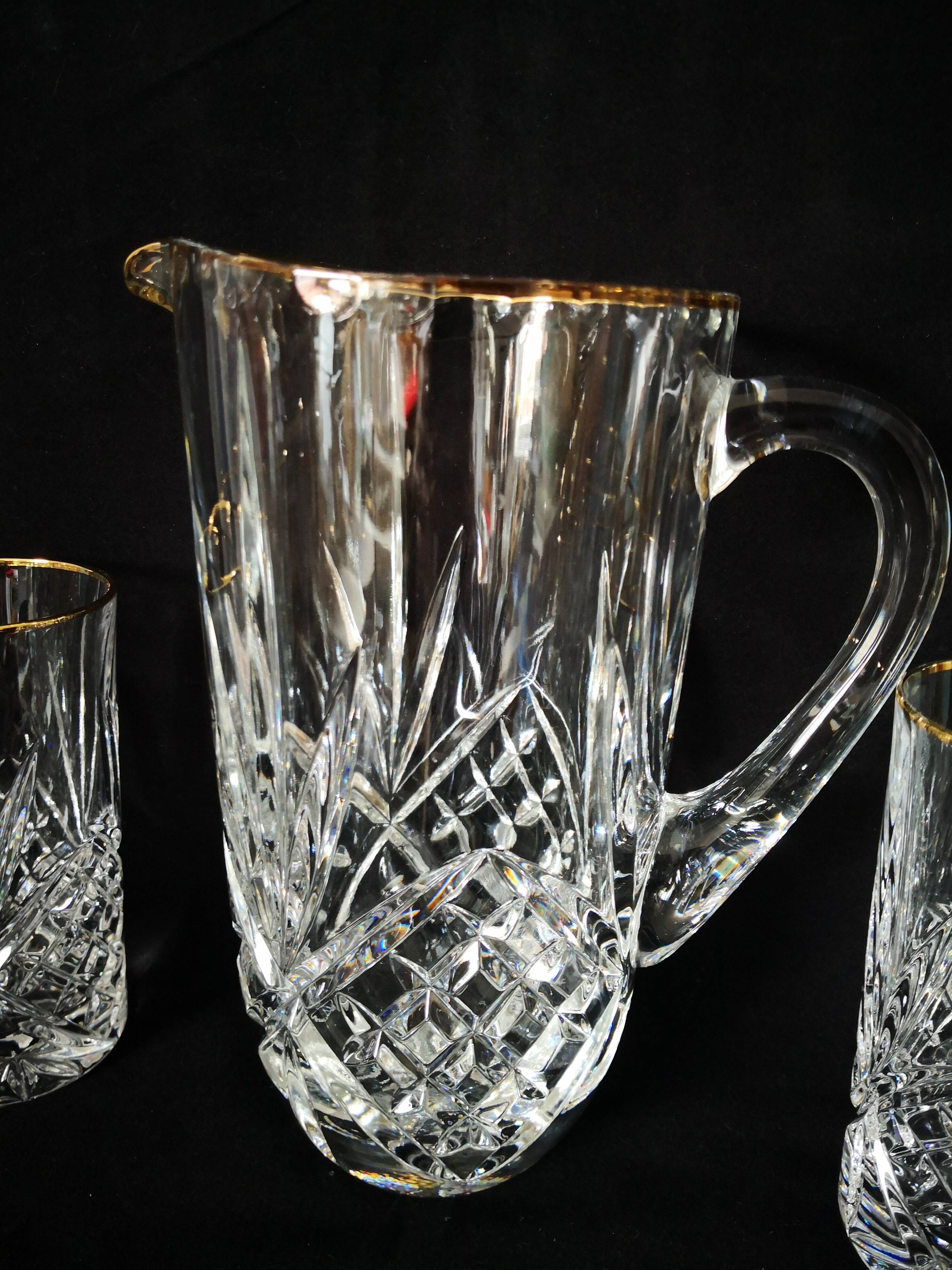 lemonade service, pitchers and glasses, in Lorraine crystal, the Grand Dukes, gold border