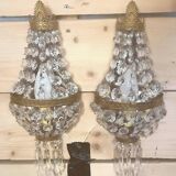 Pair of wall lights with crystal and brass tassels Height 36 cm