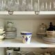 Gien flowerpot in blue and white enamelled earthenware