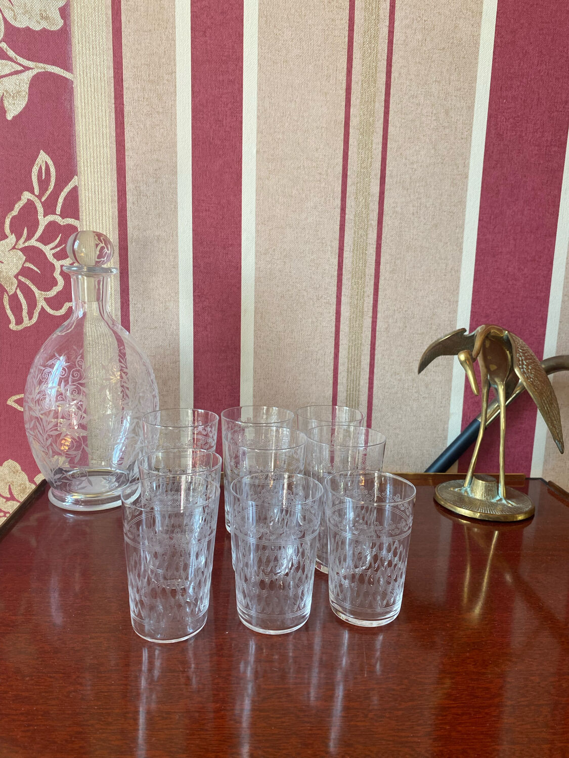 9 glasses baptism crystal engraved