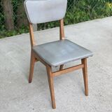 Scandinavian office chair in solid wood and gray skai leather