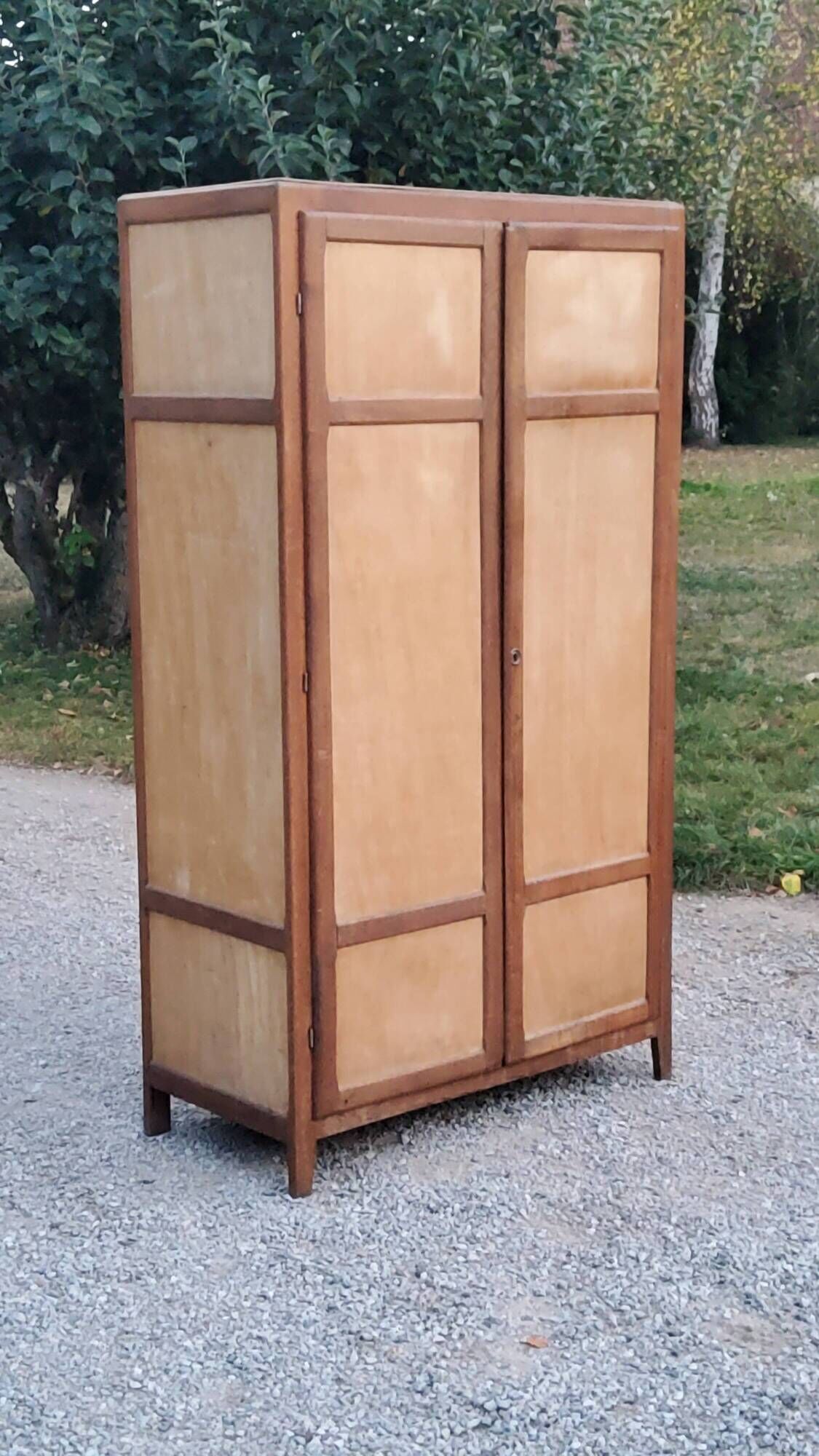 Parisian 2-door wardrobe in oak and poplar from the 1950s