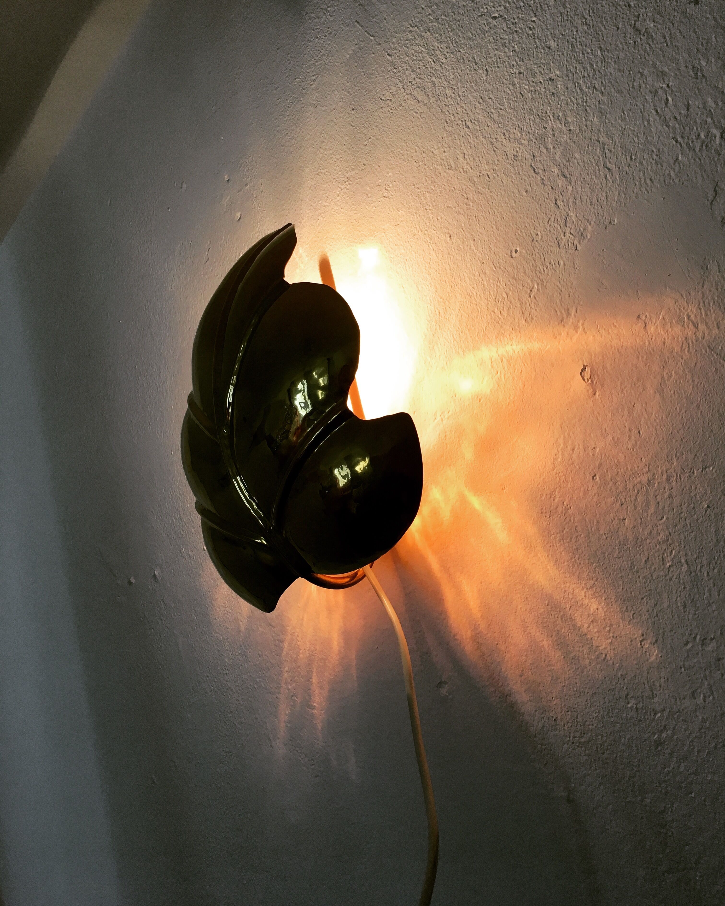 Hollywood Regency brass leaf wall lamp