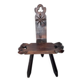 Vintage Spanish tripod chair in carved wood