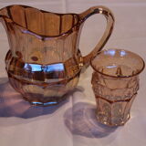 Verseuse et ses quatre verres rose orangé