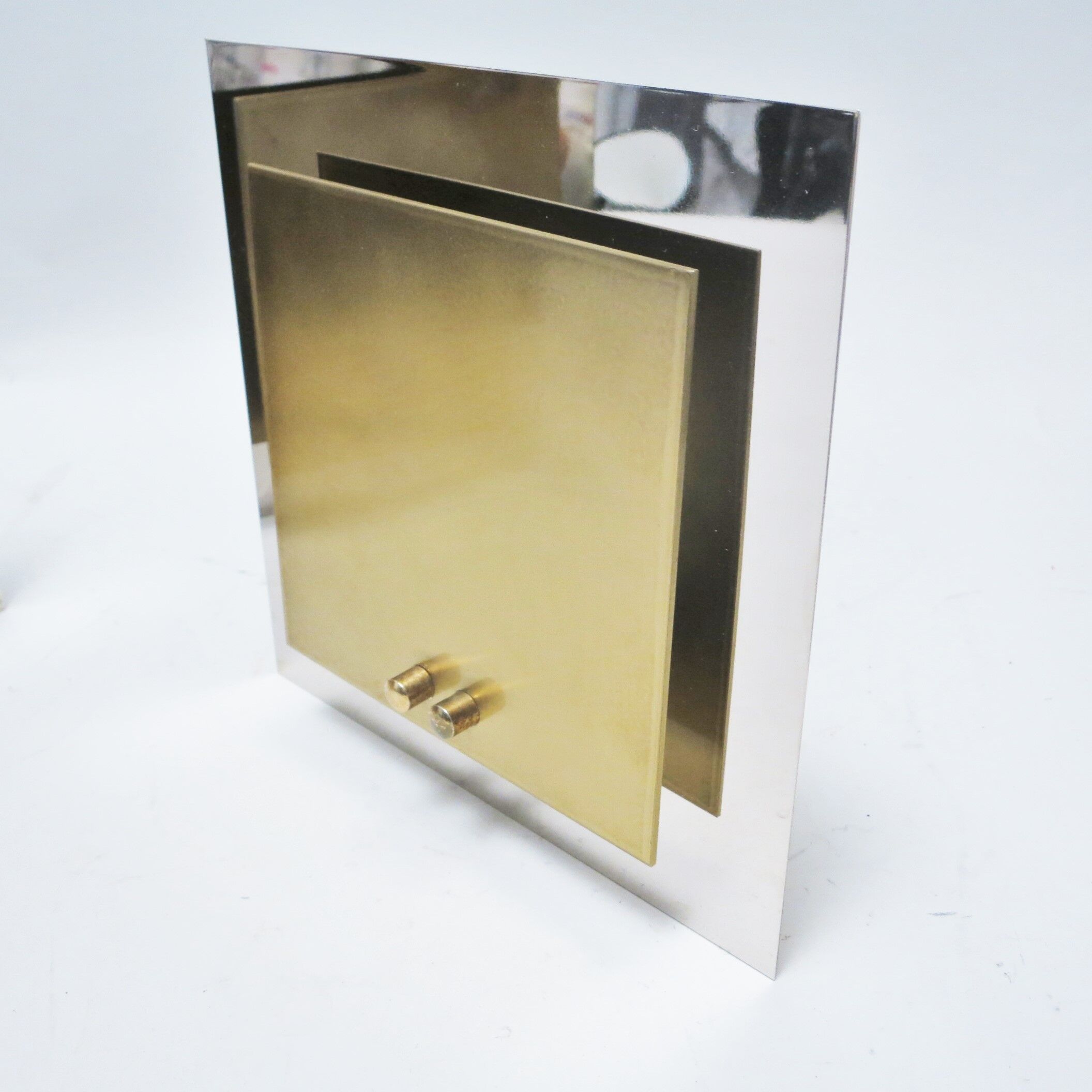 Pair of square metal and brass wall sconces