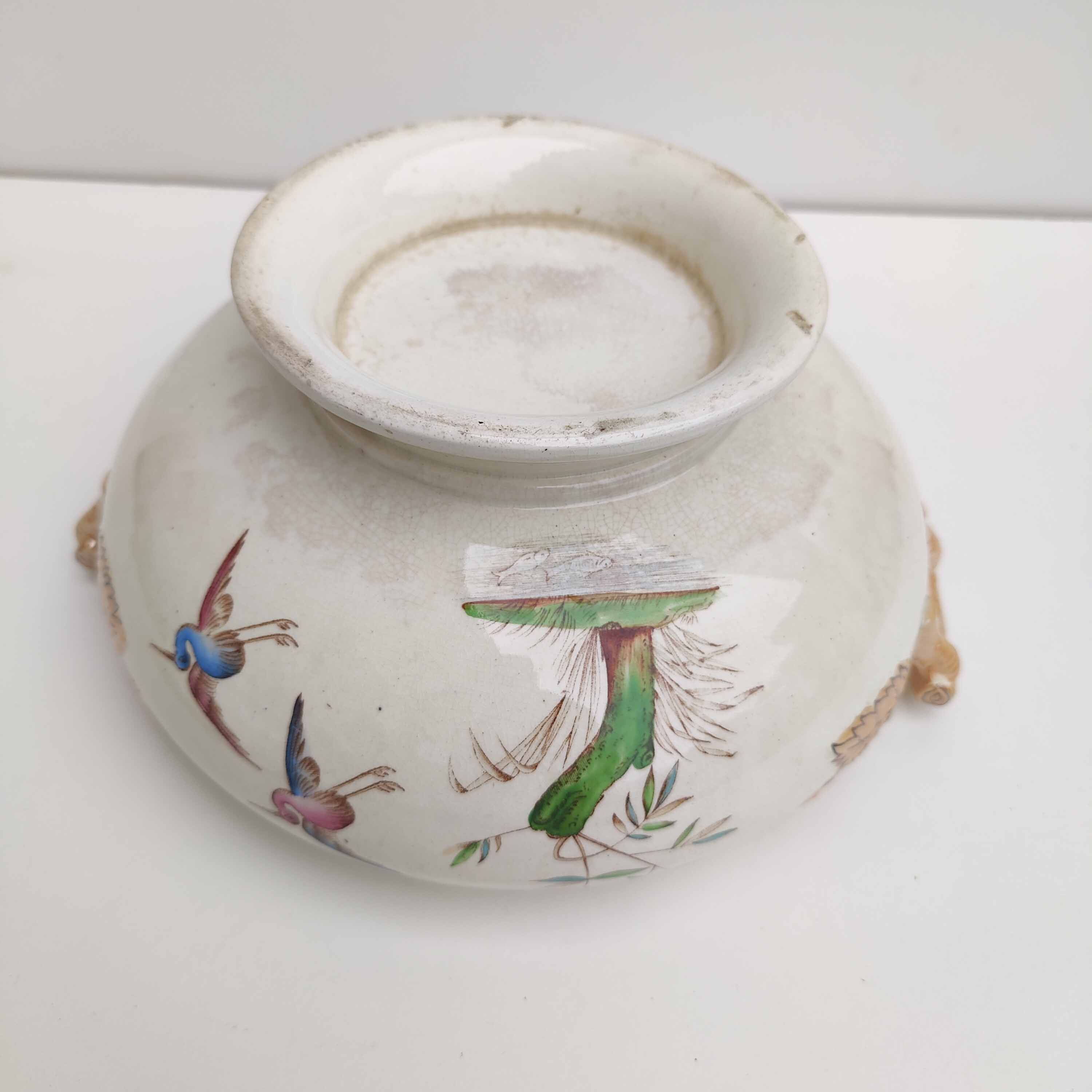Porcelain soup tureen with heron and bamboo decor
