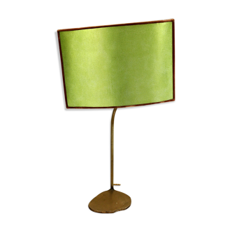 Brass base lamp - green silk lampshade