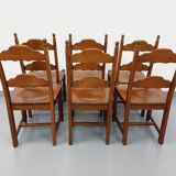 Set of 6 vintage brutalist chairs in oak wood from the 60s