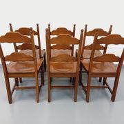 Set of 6 vintage brutalist chairs in oak wood from the 60s