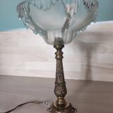 Chiseled bronze foot lamp, ezan glass basin art deco style