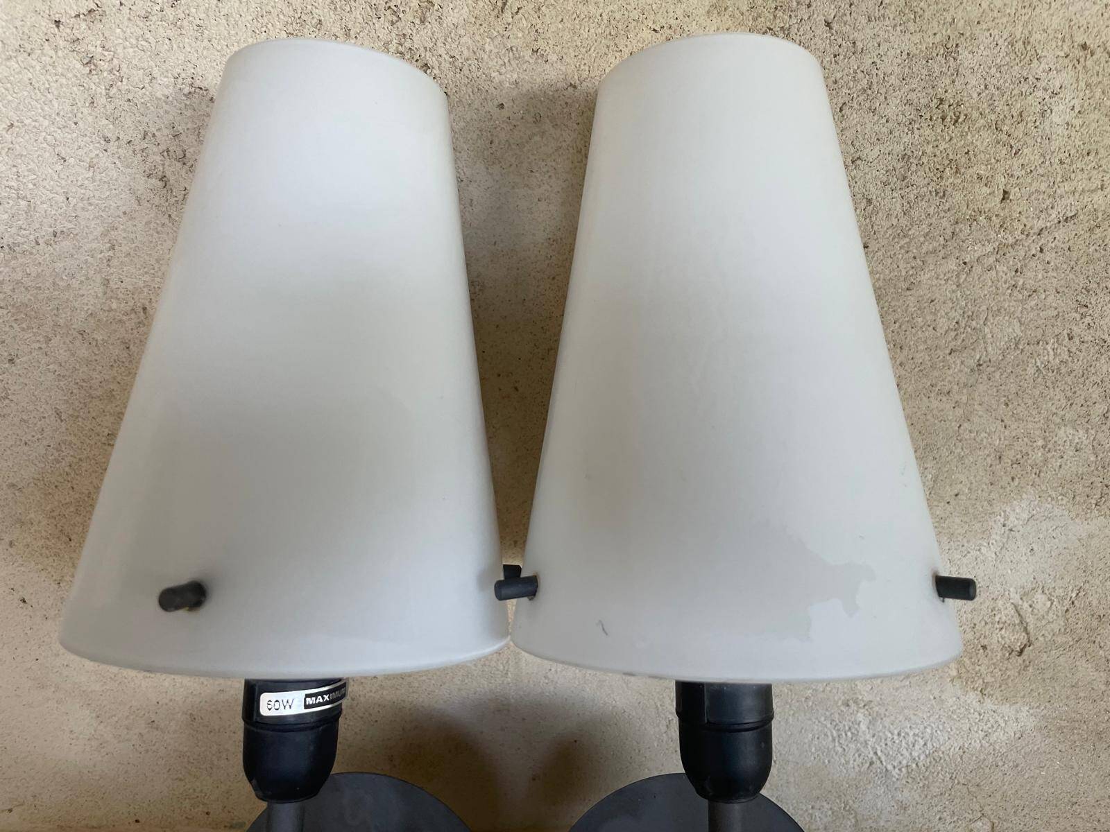 2 Wall Sconces with White Opal Glass Shades
