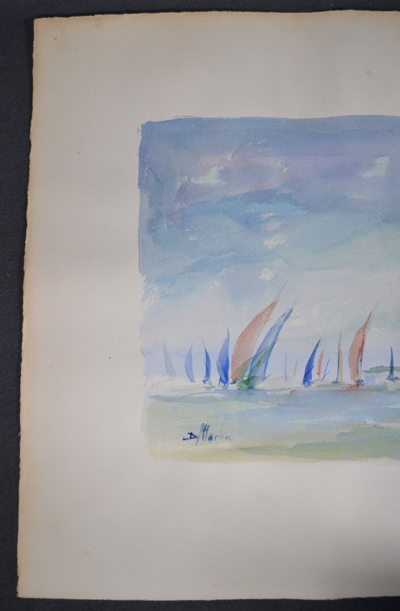 French school 20th century d martine: sailboats on the sea, watercolor