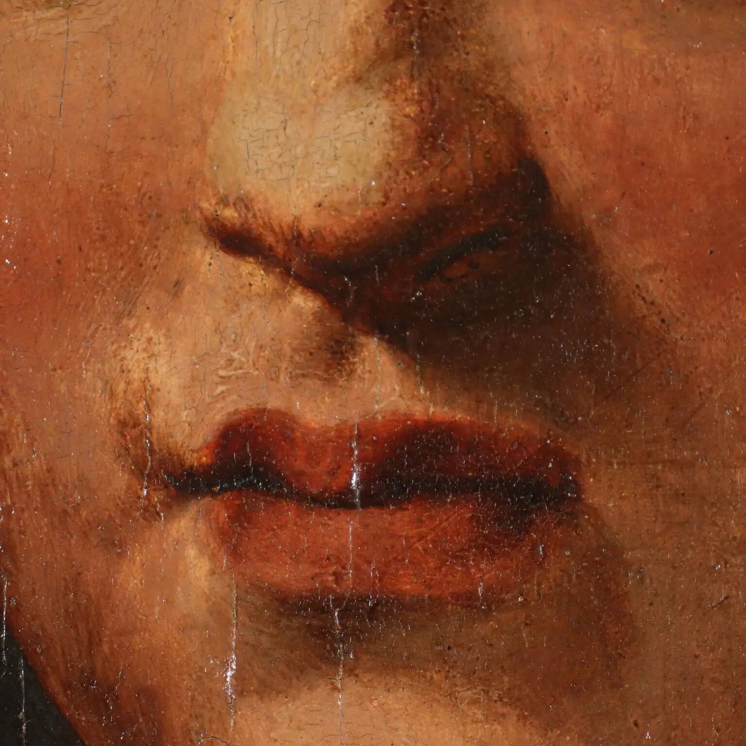 Ancient painting Female head attributed to A. Del Sarto, tempera on wood