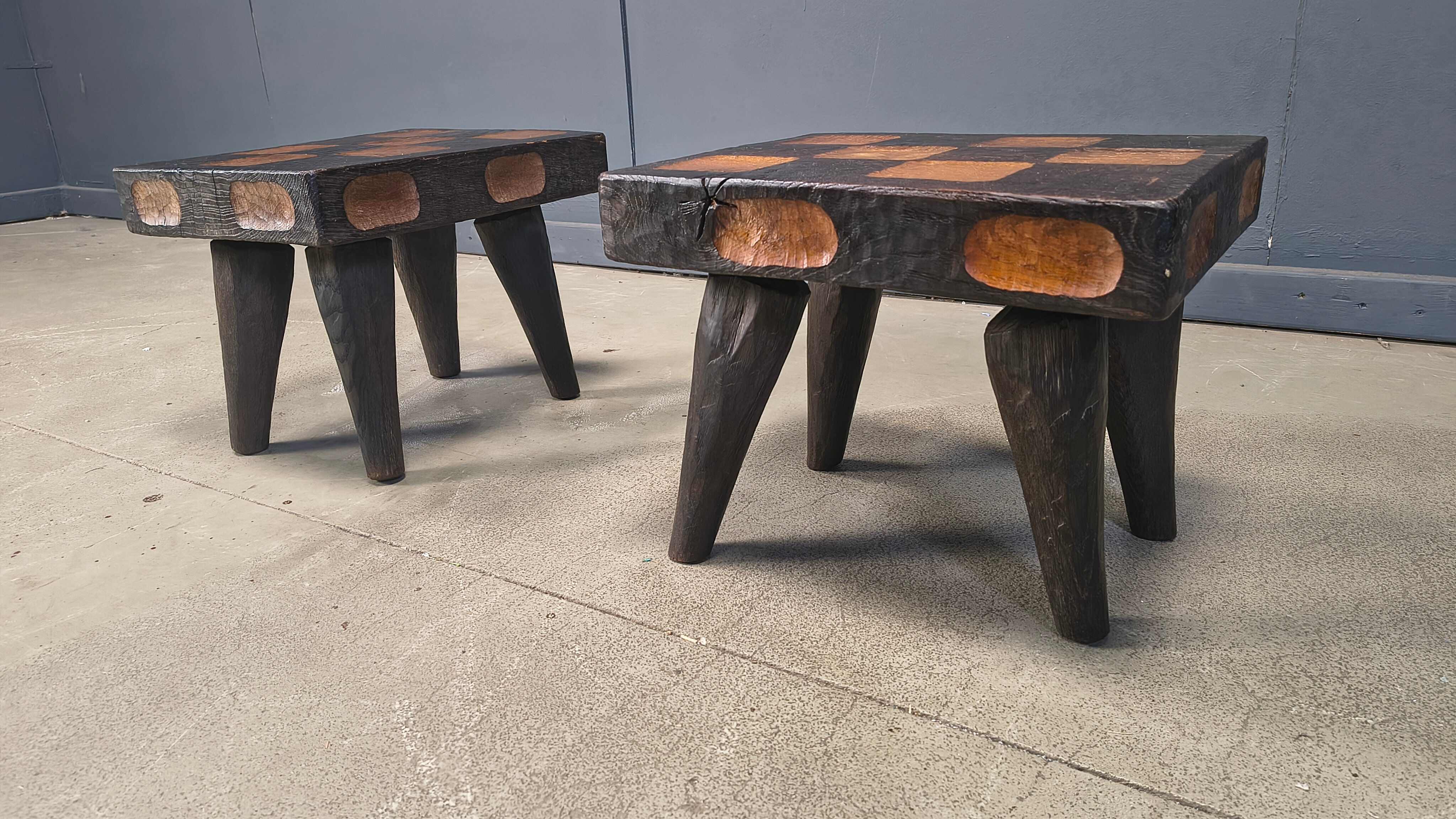 Vintage rustic wooden side tables or stools, 1960s
