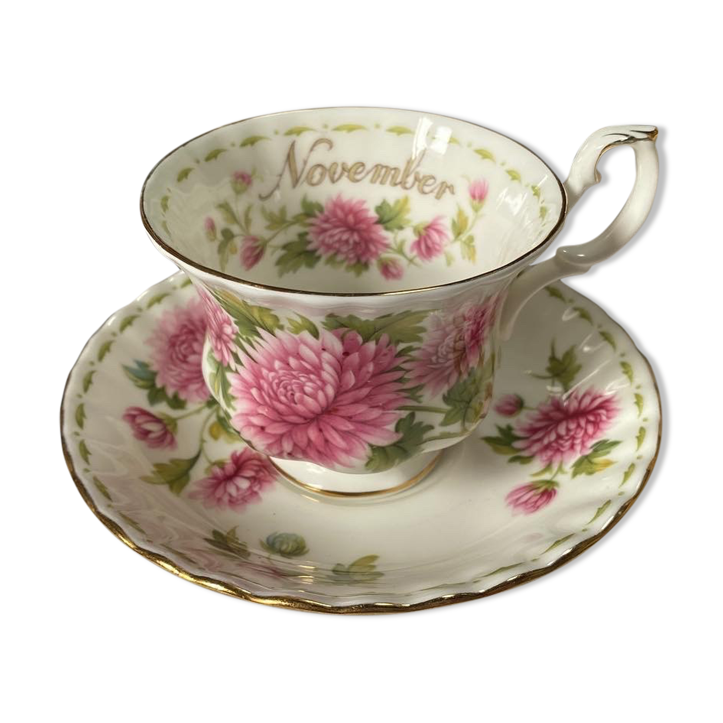 Porcelain cup and sub-cup "November" stamped "Royal Albert"