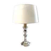 Pied de lampe bougeoir en métal argenté