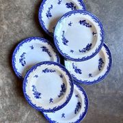 6 assiettes creuses Staffordshire en terre de fer bleue