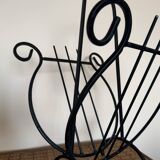 Wrought iron lyre magazine rack from the 50s