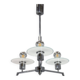 Art Deco chrome and sandblasted glass chandelier, Czechoslovakia, 1940s