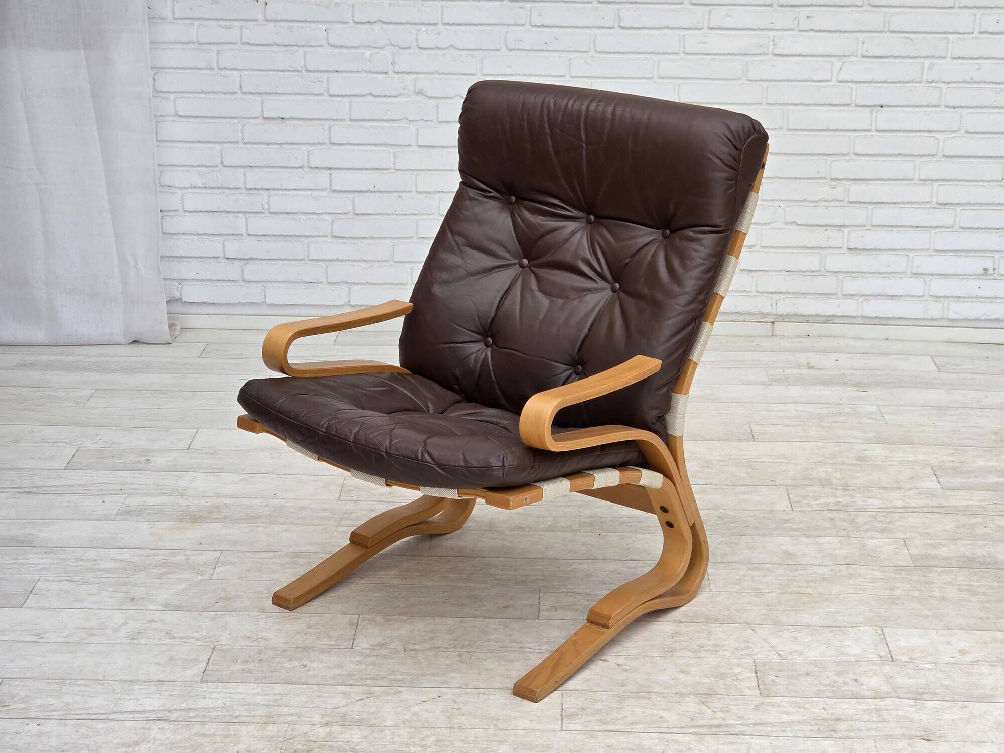 1970s, Norwegian design by Elsa & Nordahl Solheim, set of chair with stool.
