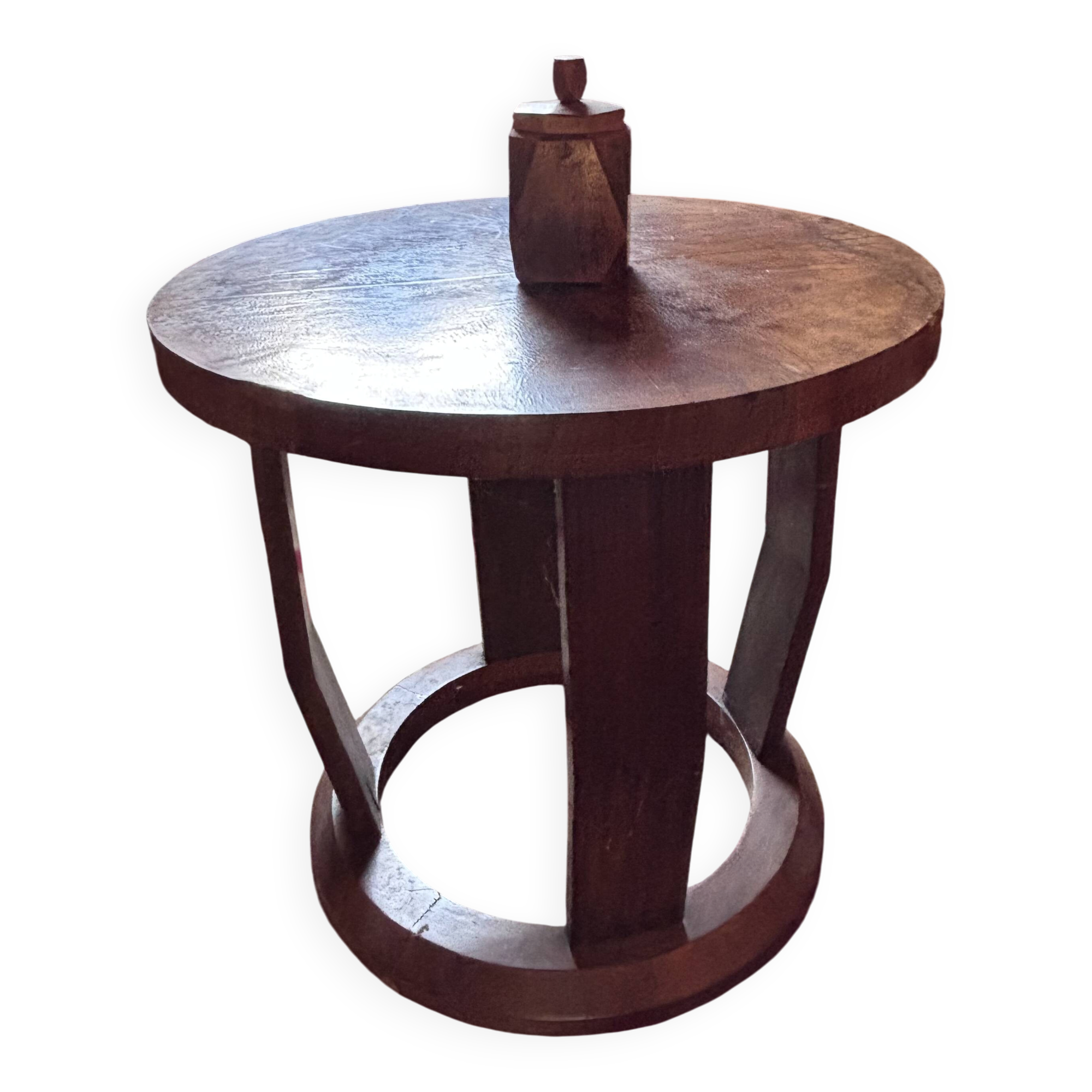 Round Art Deco coffee table in solid oak – 1930s-40s