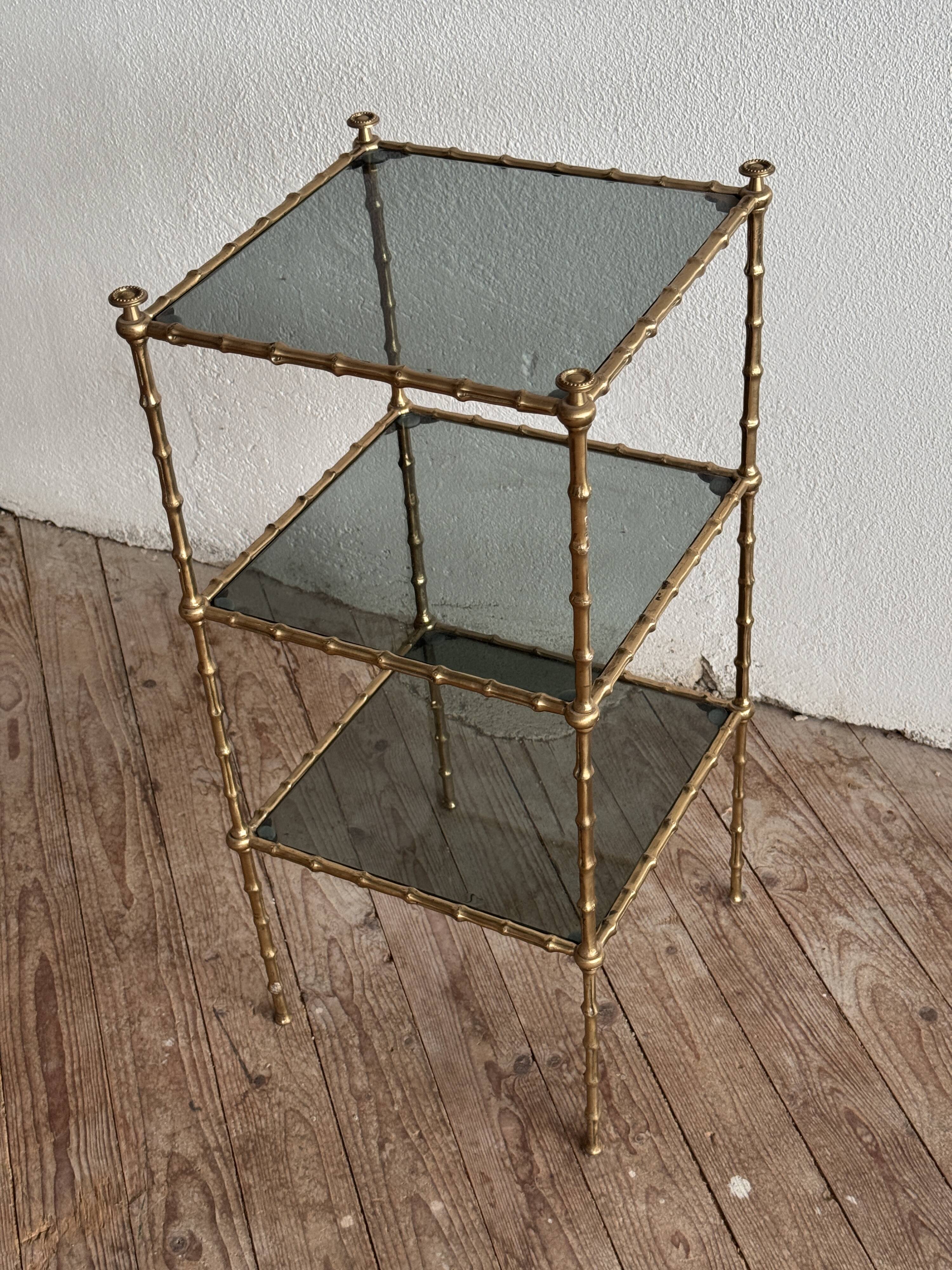 Three-tiered gilded brass bamboo selette by Maison Baguès