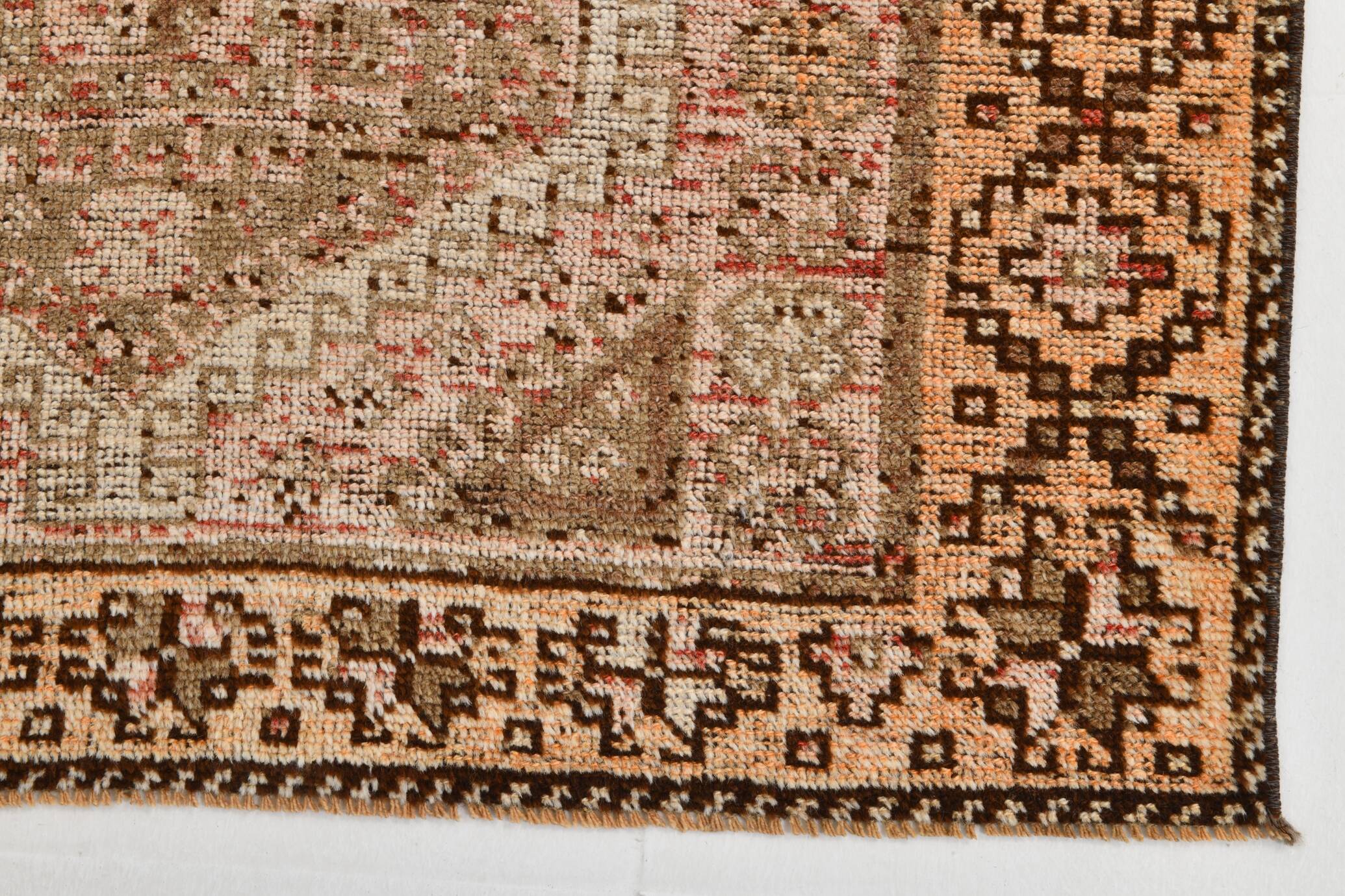 4x8 Brown Cream Geometric Vintage Rug, 112x241Cm