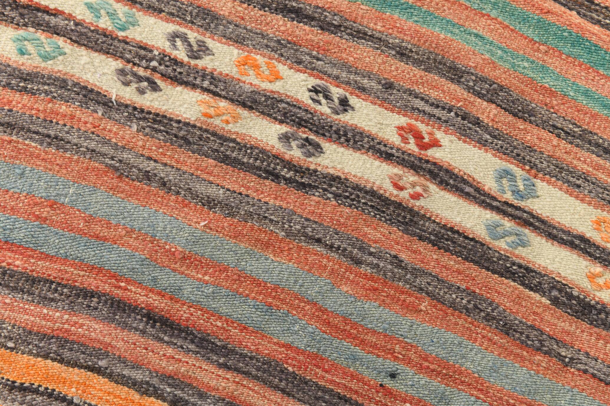 Pinstriped Pattern Vintage Kilim Rug, 201x227Cm