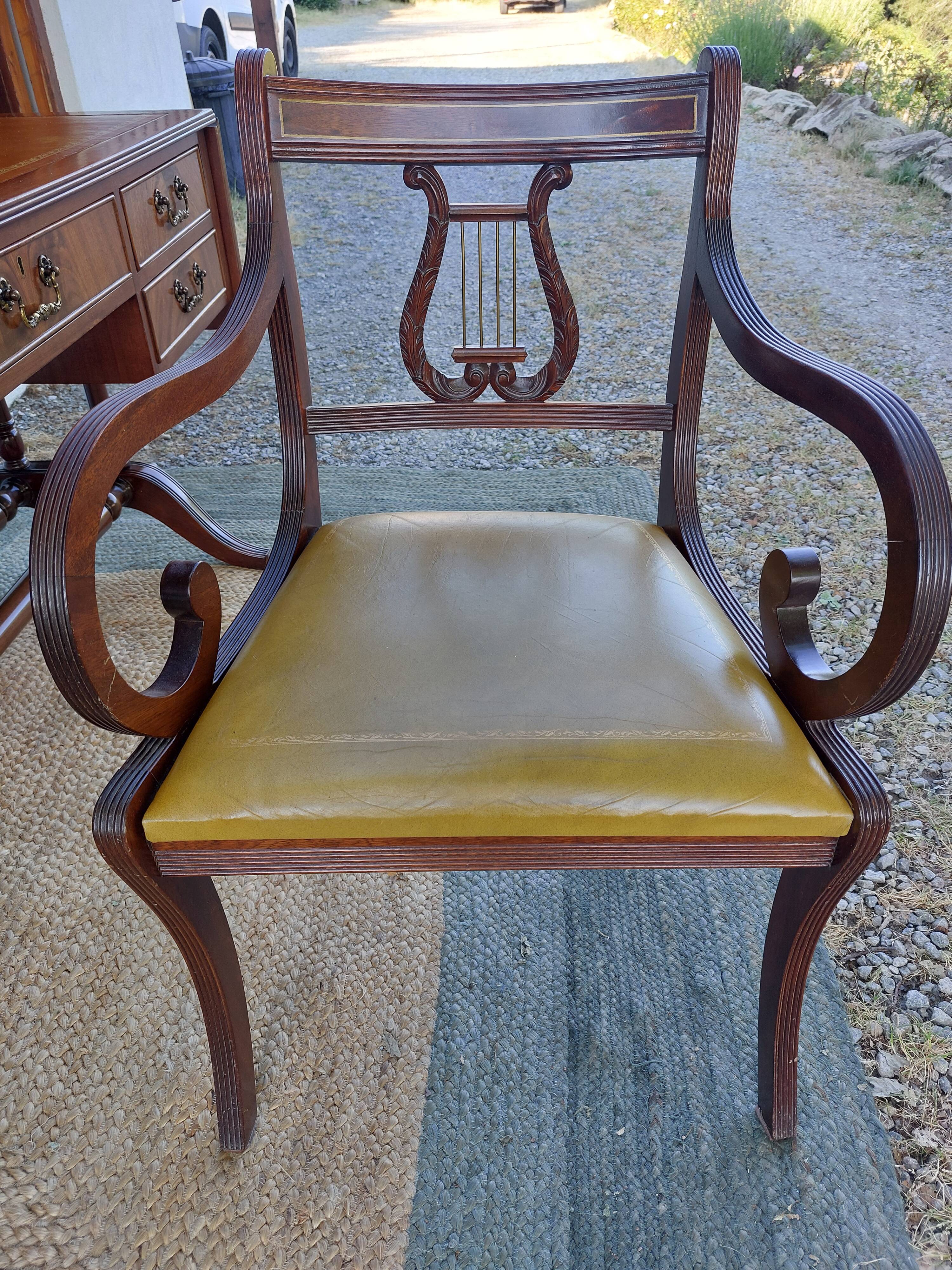 English desk and lyre chair, leather, extensions.