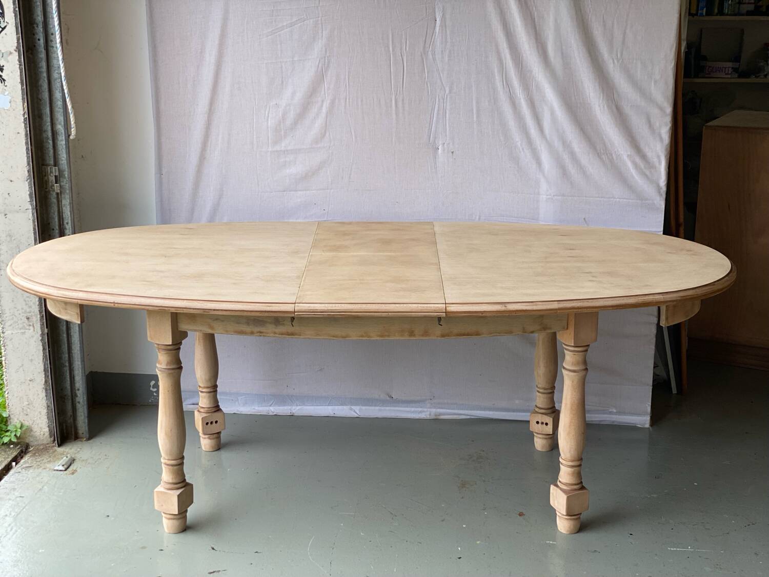 Refurbished vintage farmhouse dining table in solid raw oak wood